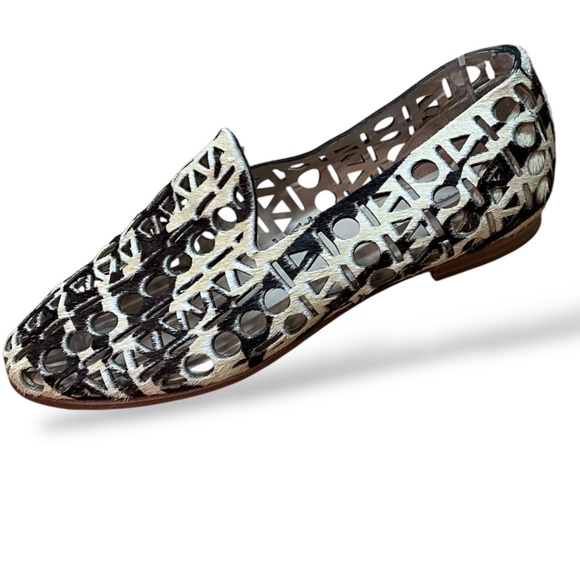 LOEFFLER RANDALL Genuine Leather Calfhair Laser Cutout Flats Leather Sole Sz 7B - Picture 1 of 8